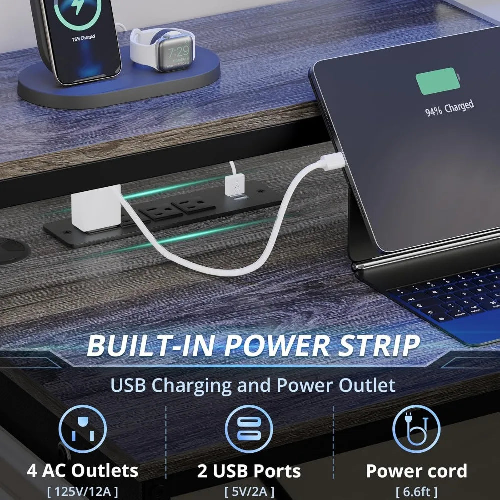 L-Shaped Gaming Desk with Keyboard Tray – Reversible Computer Desk with Power Outlet, Corner Home Office Desk with Mobile File Cabinet - Image 3