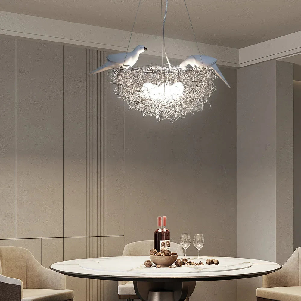 Bymaocar LED Bird's Nest Art Pendant Light – Warm Indoor Lighting Fixture with Adjustable Cord - Image 2