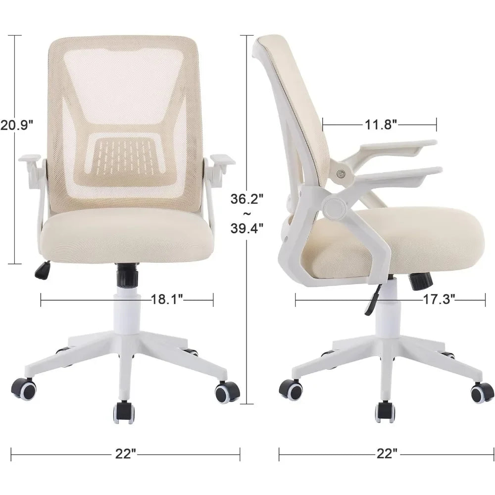 Beige Mid-Back Desk Chair – Ergonomic Swivel Office Chair with Adjustable Arms & Mesh Lumbar Support - Image 3