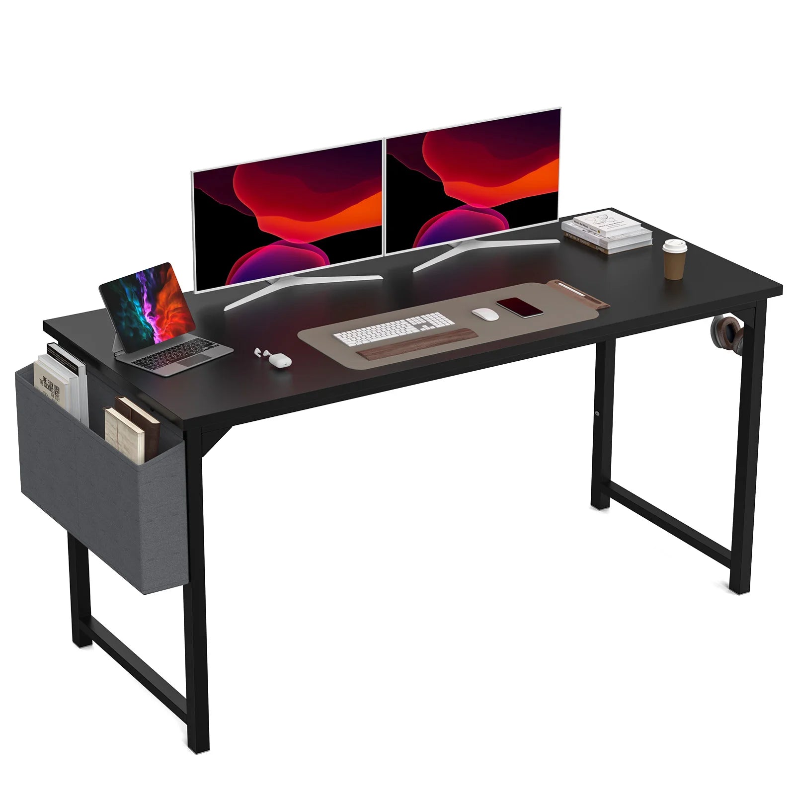 JHK Computer Desk – Modern Simple Writing, Study & Gaming Table with Side Bag & Headphone Hook - Image 10