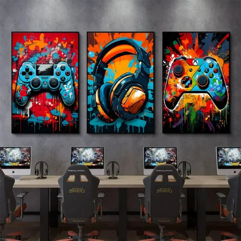 Gaming Graffiti Gamepad & Earphone Wall Art Canvas Posters - Image 7