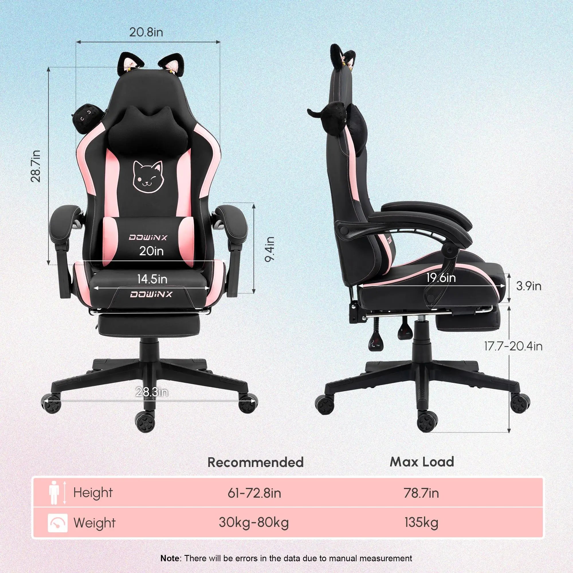 Dowinx Gaming Chair – Cute Cat Ears Design with Massage Lumbar Support - Image 6