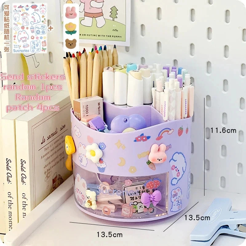 Cute Rotating Pen Holder with Drawer – Kawaii Stationery Storage Box Organizer for School & Office Desks - Image 6