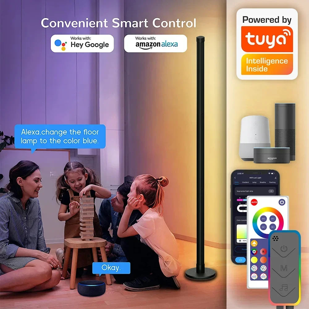 LED Smart Corner Floor Lamp – Tuya WiFi & Bluetooth RGB Ambient Light with Alexa & Google Assistant - Image 2