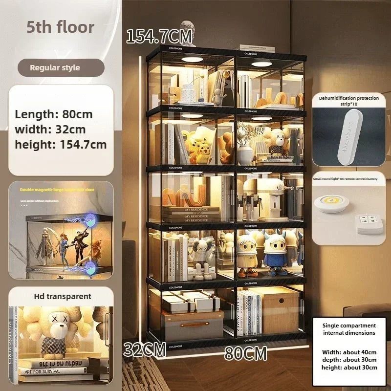 Acrylic Display Cabinet Bookshelf – Dustproof Storage Rack for Figurines, Models & Children's Books - Image 23