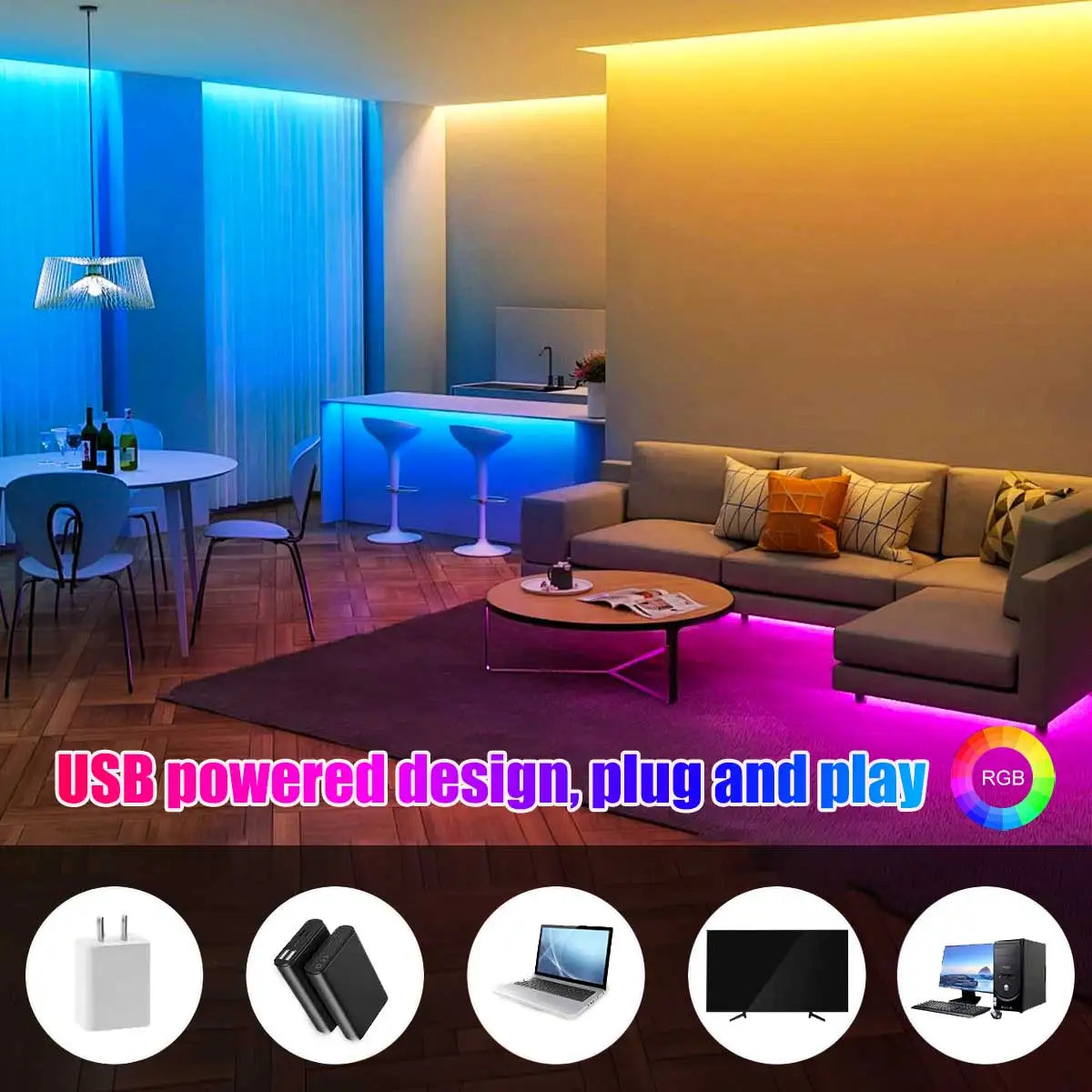 5M/10M/15M/20M RGBIC LED Strip Lights – USB 5V with APP Control & Music Sync for TV, PC & Gaming Backlight - Image 4