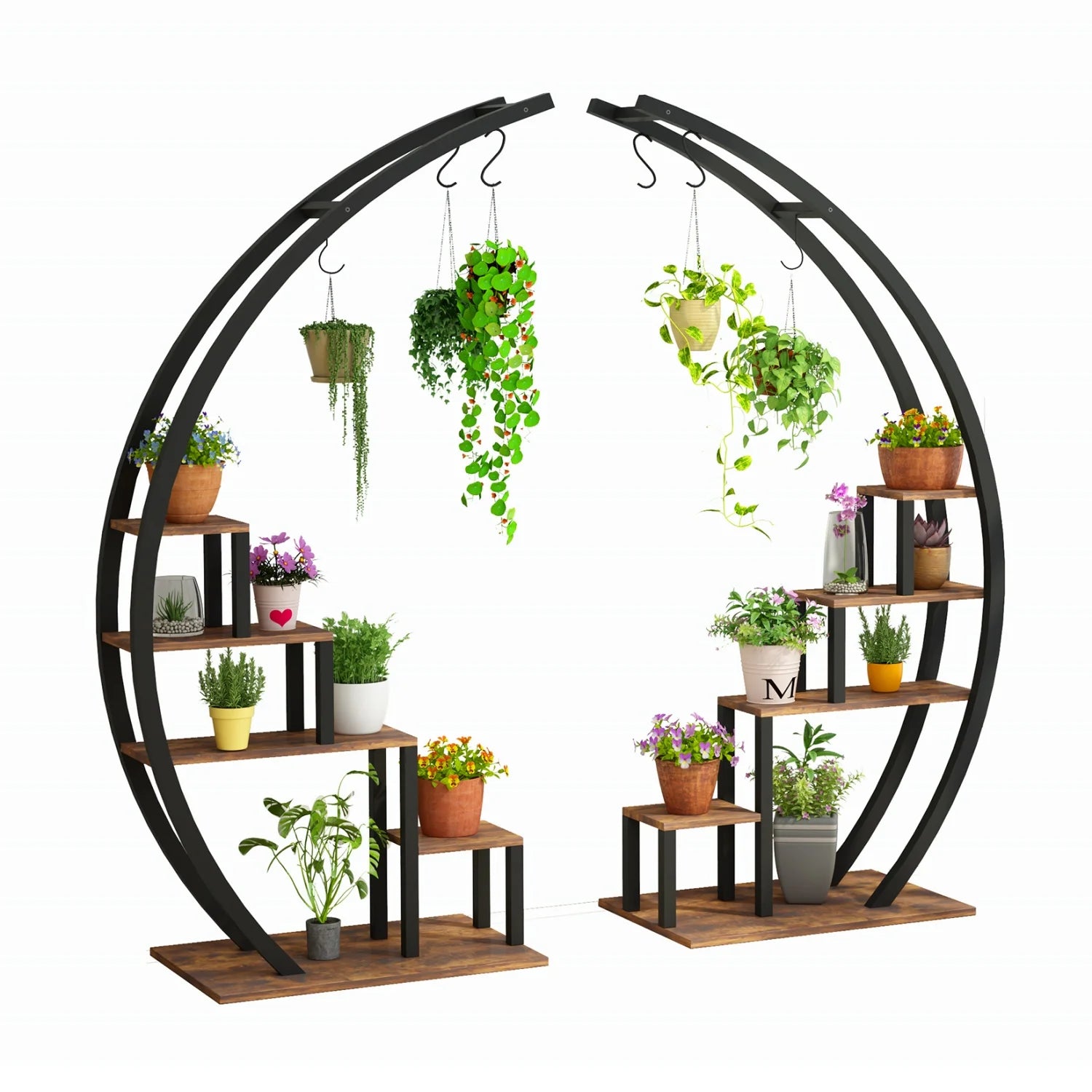 2-Pack Metal Plant Stand – Tall Indoor/Outdoor Flower Display Shelf with Plant Hanger for Garden & Balcony - Image 7