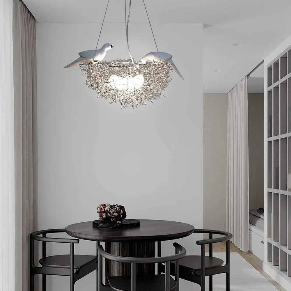 Bymaocar LED Bird's Nest Art Pendant Light – Warm Indoor Lighting Fixture with Adjustable Cord - Image 3