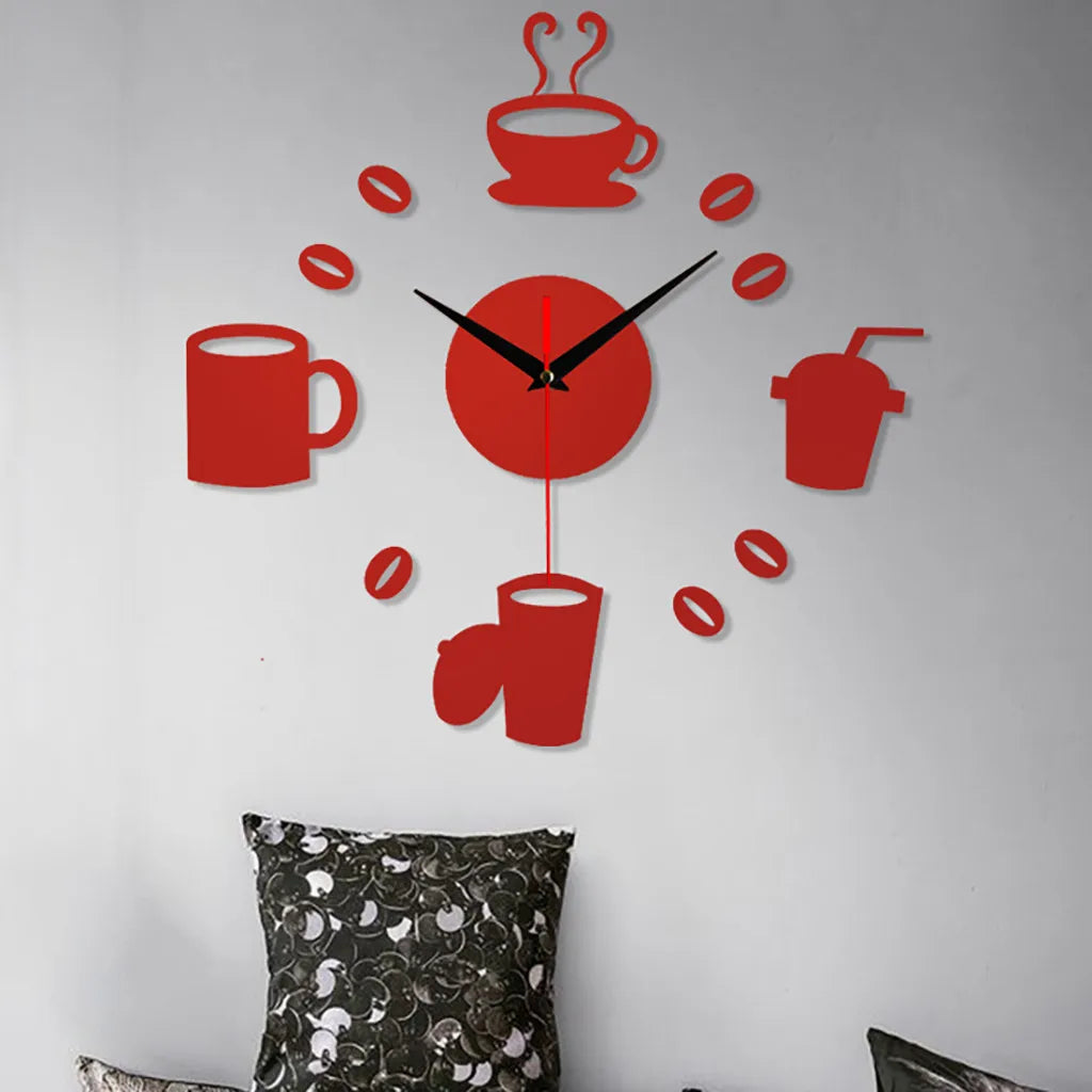 3D Mirror Wall Clock – Modern Silent Acrylic DIY Wall Art with Coffee Cup Design - Image 4