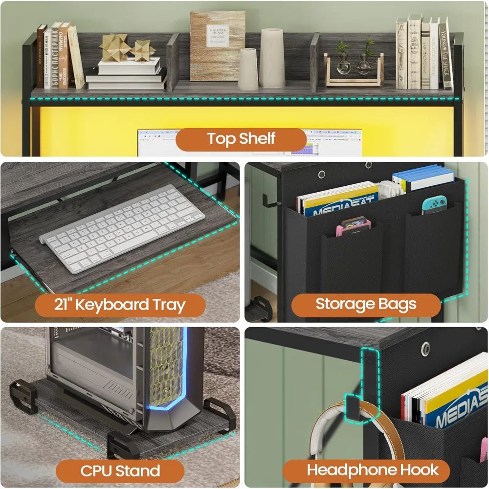 L-Shaped Gaming Desk with Keyboard Tray – Reversible Computer Desk with Power Outlet, Corner Home Office Desk with Mobile File Cabinet - Image 6