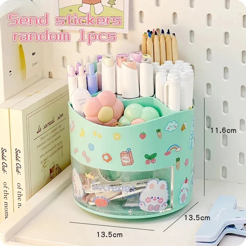 Cute Rotating Pen Holder with Drawer – Kawaii Stationery Storage Box Organizer for School & Office Desks - Image 13