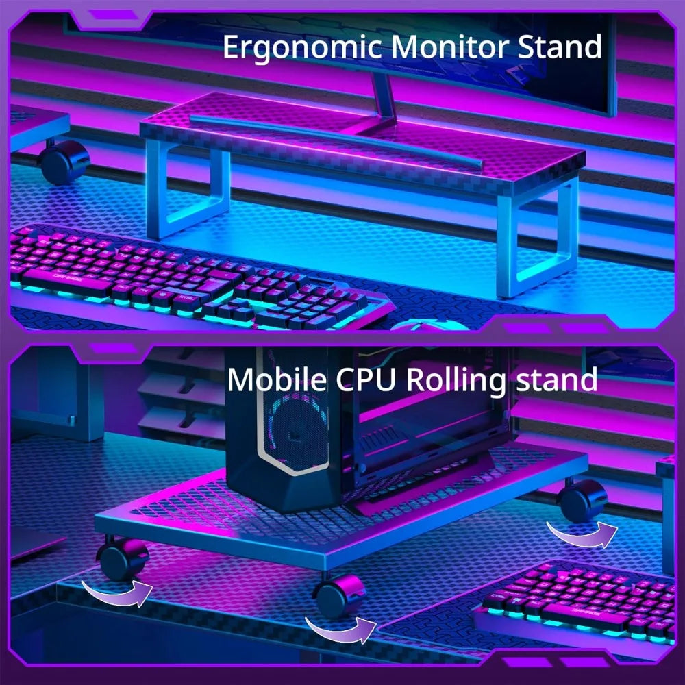94.5" Gaming Desk with Pegboard Shelves – L-Shaped Computer Desk with Drawers, Power Outlet, LED Lights & Monitor Stand - Image 5