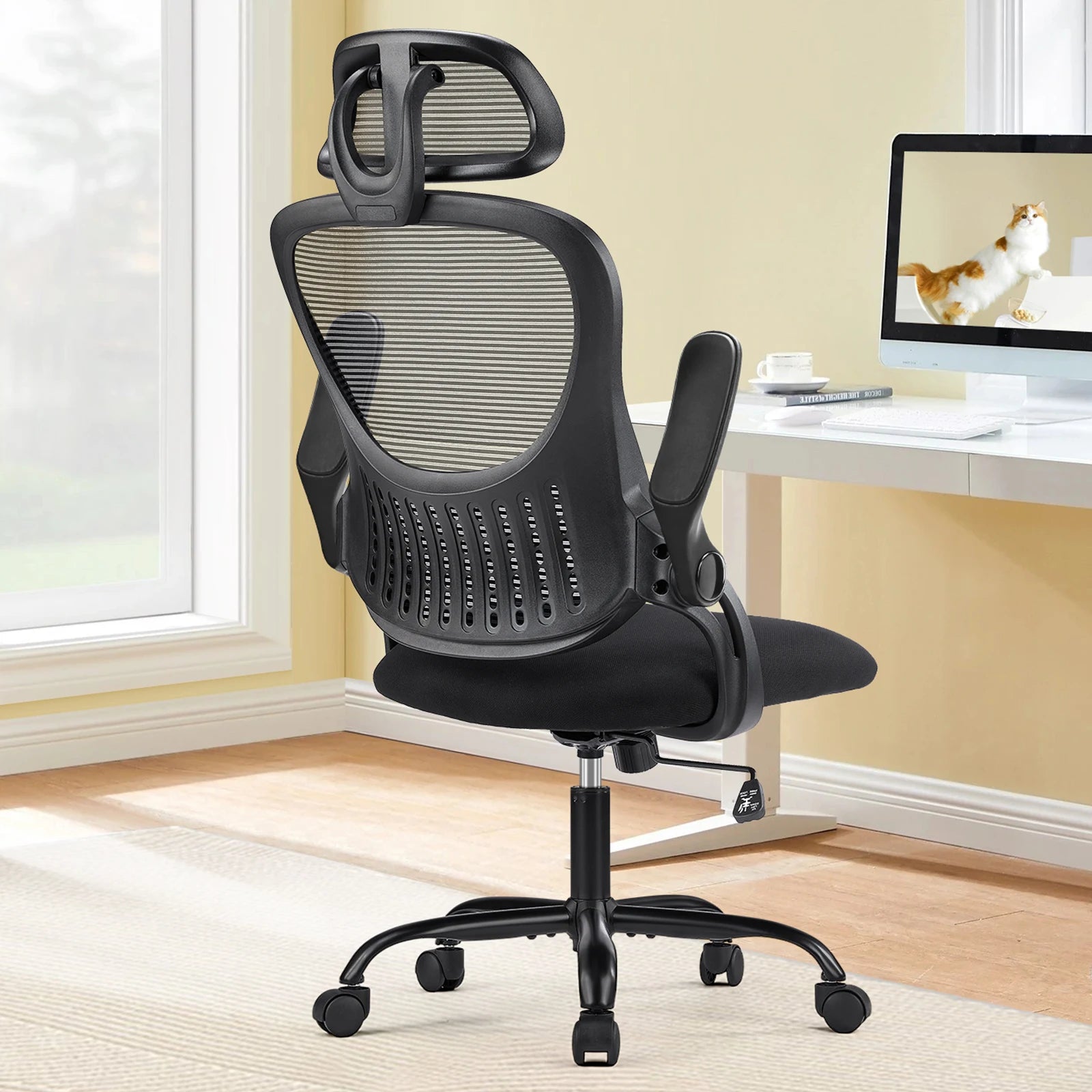 JHK Mesh Ergonomic Office Computer Desk Chair – Flip-Up Arms, Adjustable Headrest & Lumbar Support - Image 8