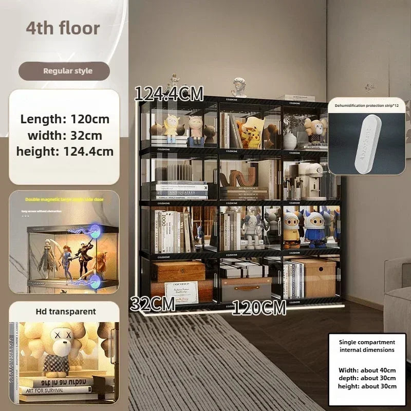 Acrylic Display Cabinet Bookshelf – Dustproof Storage Rack for Figurines, Models & Children's Books - Image 7