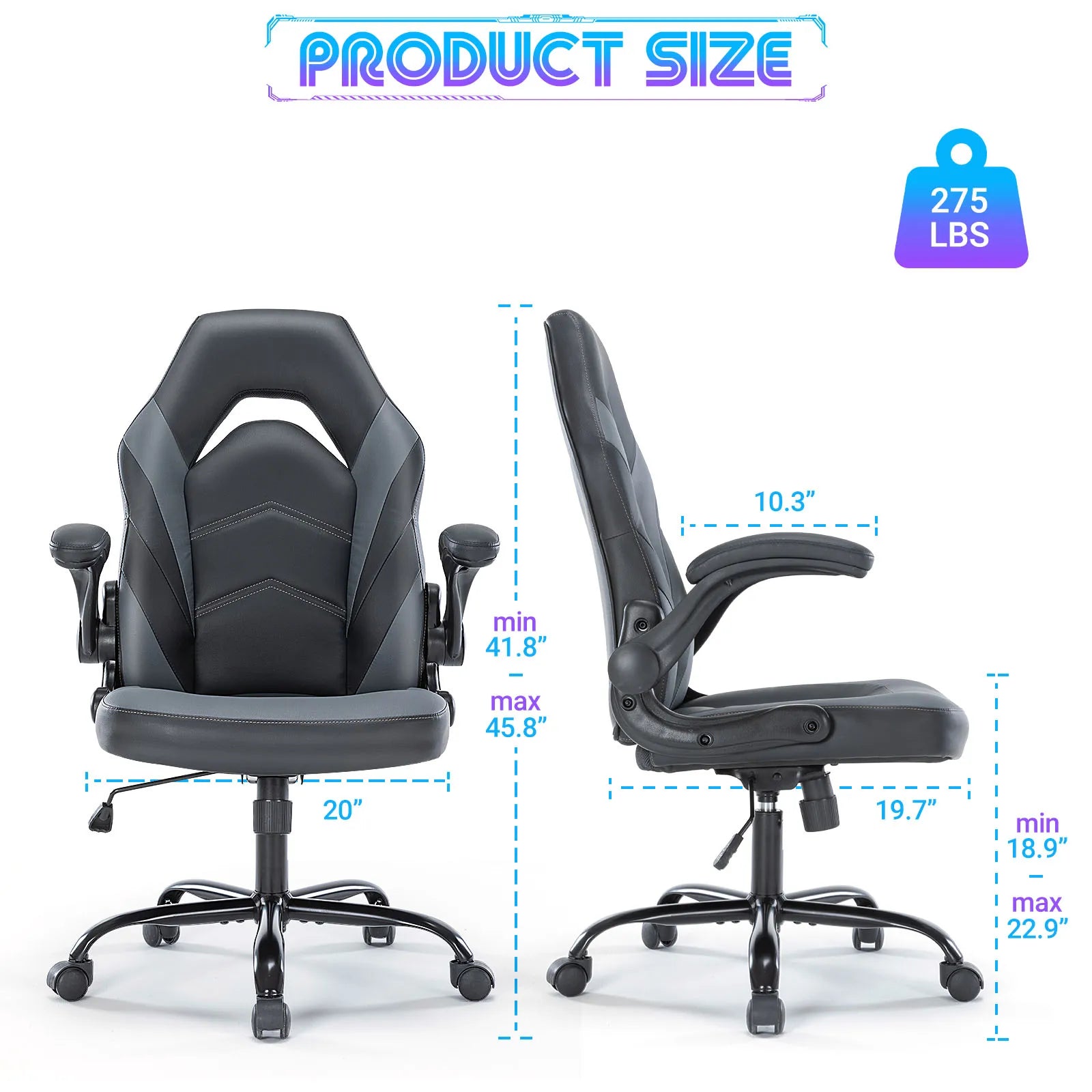 JHK Ergonomic PU Leather Gaming & Office Chair – Adjustable Racing Style with Flip-Up Armrests - Image 3