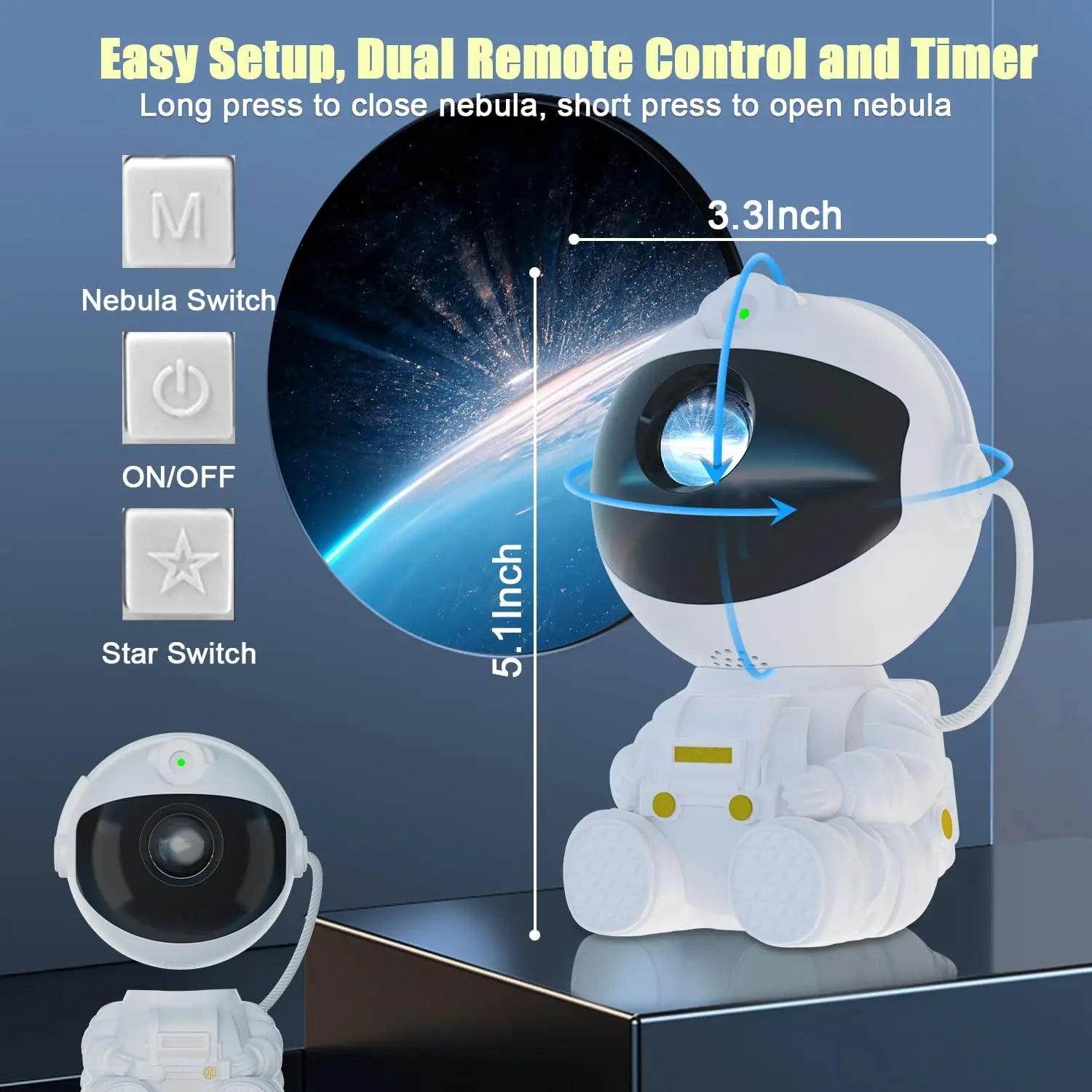 Astronaut Galaxy Star Projector – Starry Sky RGB LED Night Lamp with 360° Rotation for Kids’ Room & Christmas Gift - Image 3