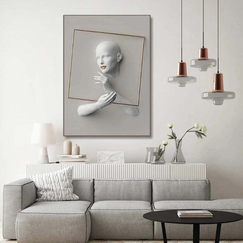 Nordic Figure Statue Art – Abstract Women Portrait Canvas Prints for Modern Wall Decor - Image 3