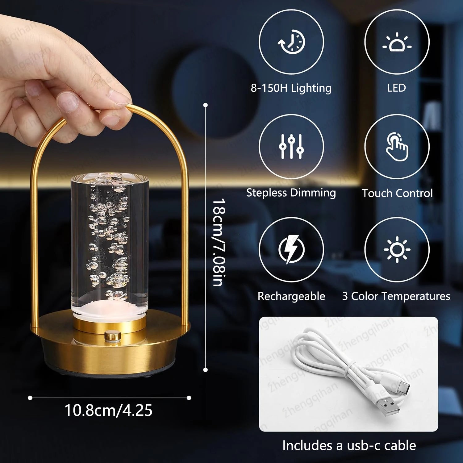 LED Table Lamp – USB Rechargeable Touch Sensor Night Light for Bedroom & Desk - Image 5