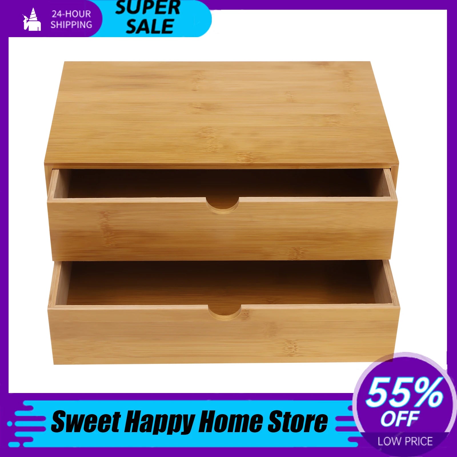 2/4-Drawer Mini Bamboo Desk Organizer – Tabletop Storage Box for Office, Home, Toiletries & Supplies - Image 3