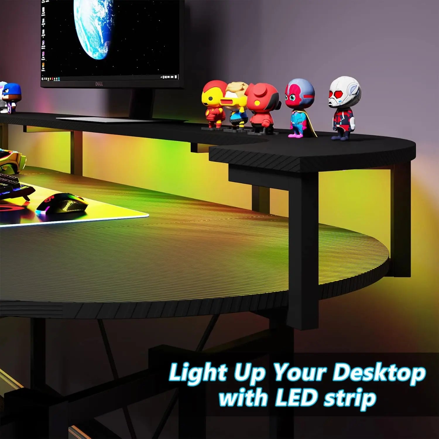 75-Inch Gaming Desk – Large Computer Desk with Monitor Shelf & RGB LED Lights for Bedroom or Home Office - Image 3