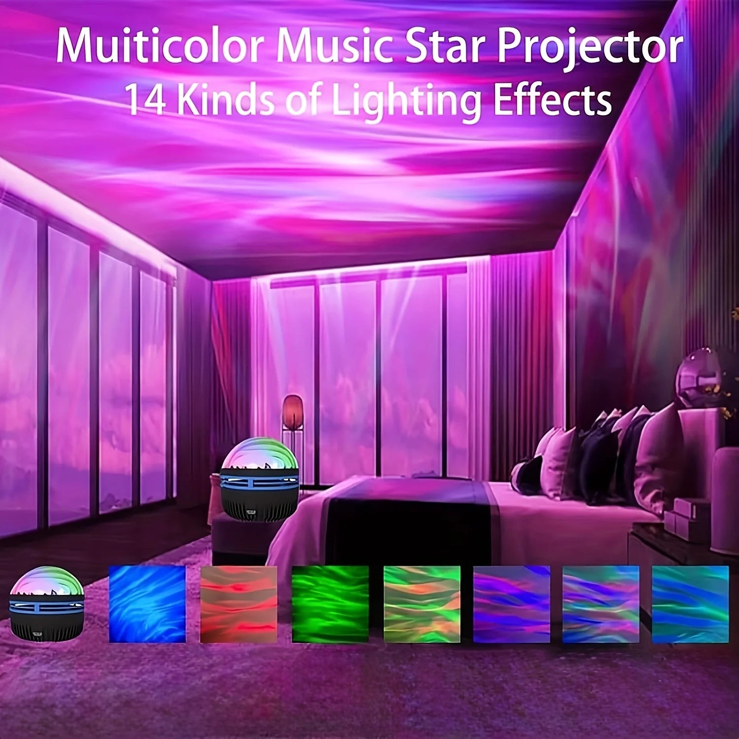 Aurora Borealis Starry Sky Projector – LED Galaxy Night Light with Remote Control & 7 Lighting Effects - Image 2
