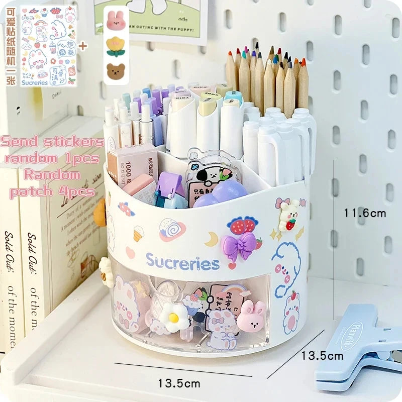 Cute Rotating Pen Holder with Drawer – Kawaii Stationery Storage Box Organizer for School & Office Desks - Image 9