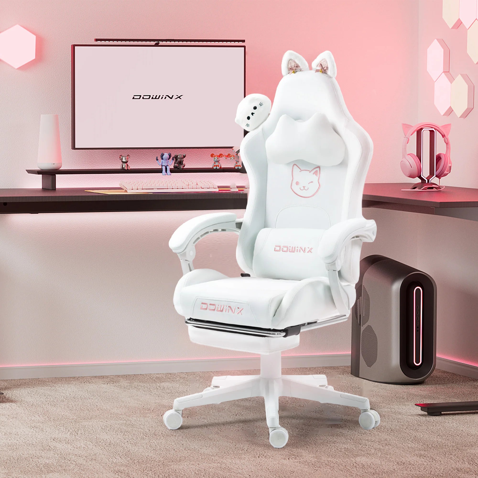 Dowinx Gaming Chair – Cute Cat Ears Design with Massage Lumbar Support - Image 11