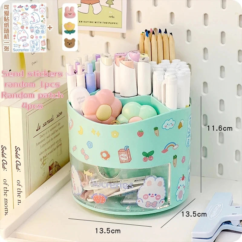 Cute Rotating Pen Holder with Drawer – Kawaii Stationery Storage Box Organizer for School & Office Desks - Image 7