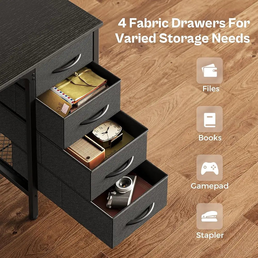 47" Computer Desk with 4 Drawers – Gaming Desk with LED Lights & Power Outlets for Home Office Storage - Image 6