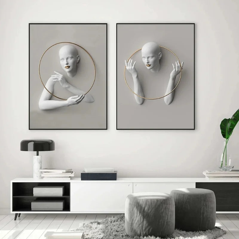 Nordic Figure Statue Art – Abstract Women Portrait Canvas Prints for Modern Wall Decor - Image 2