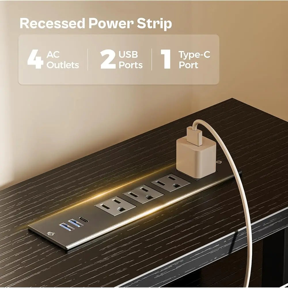 47" Computer Desk with 4 Drawers – Gaming Desk with LED Lights & Power Outlets for Home Office Storage - Image 4