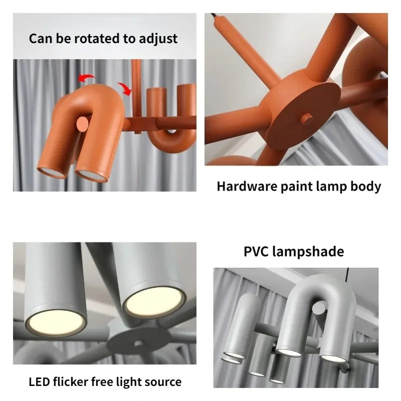 Nordic Macaron U-Shaped LED Chandelier – Creative Pendant Light for Living Room, Kitchen, Office & Loft Spaces - Image 6