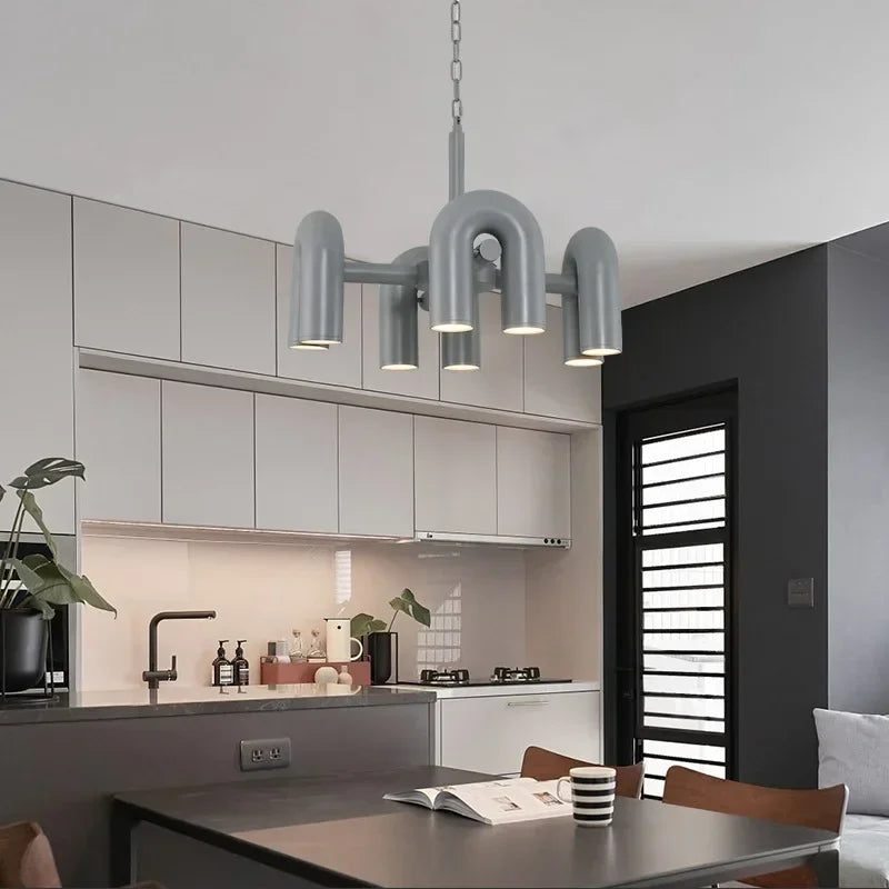 Nordic Macaron U-Shaped LED Chandelier – Creative Pendant Light for Living Room, Kitchen, Office & Loft Spaces - Image 3