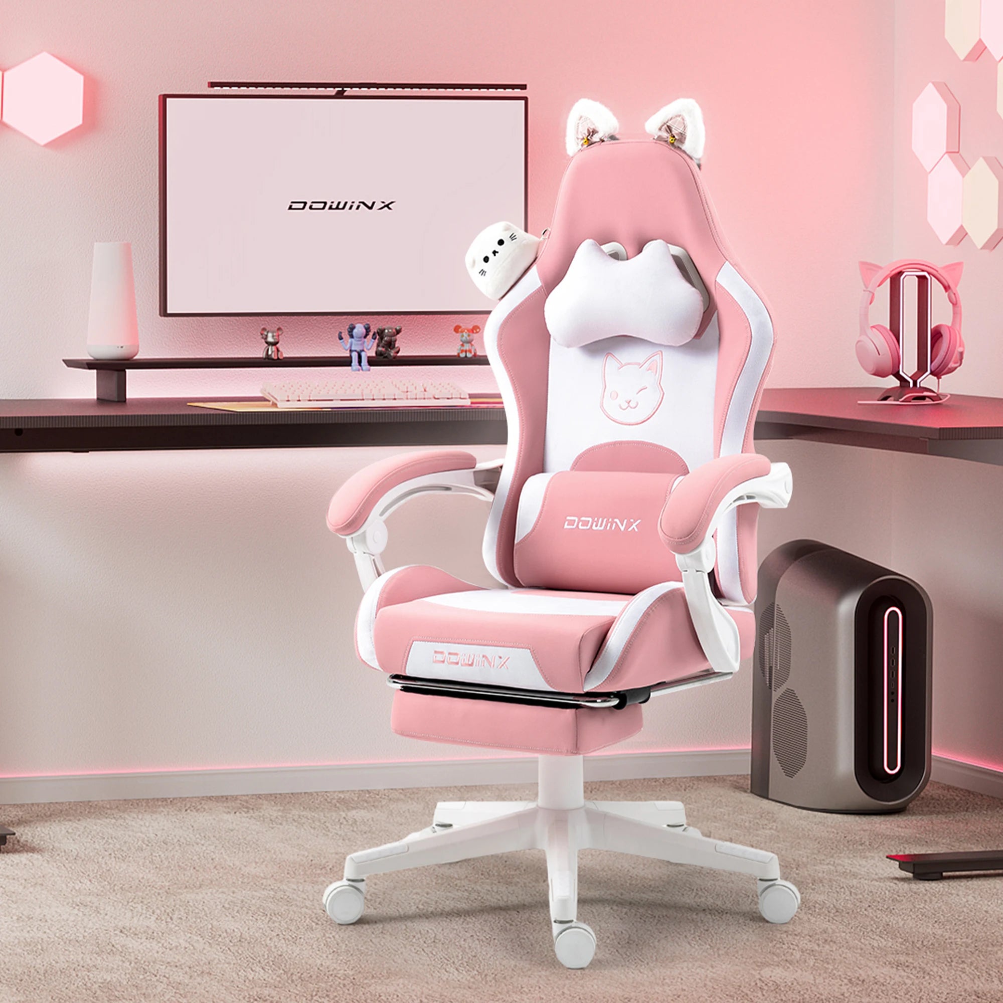 Dowinx Gaming Chair – Cute Cat Ears Design with Massage Lumbar Support - Image 9