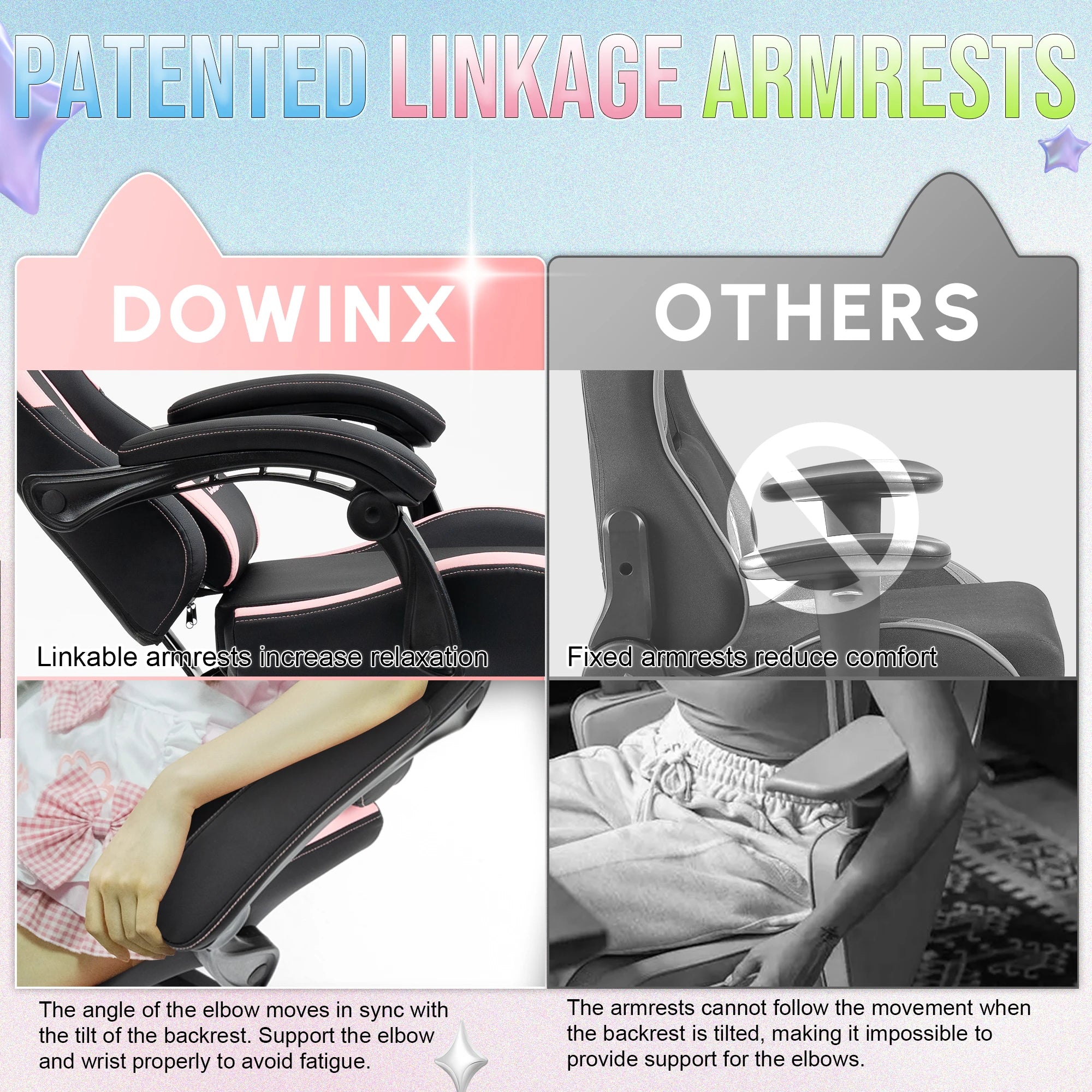 Dowinx Gaming Chair – Cute Cat Ears Design with Massage Lumbar Support - Image 5