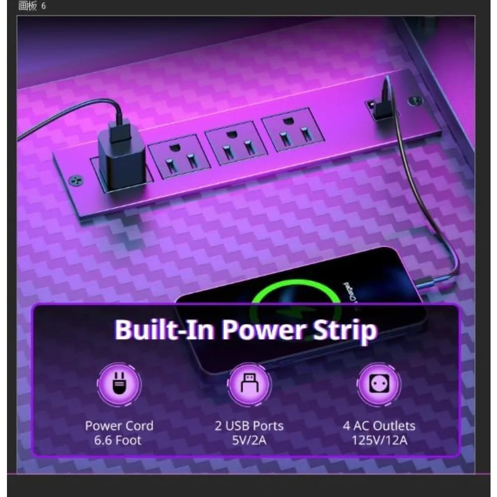 94.5" Gaming Desk with Pegboard Shelves – L-Shaped Computer Desk with Drawers, Power Outlet, LED Lights & Monitor Stand - Image 4