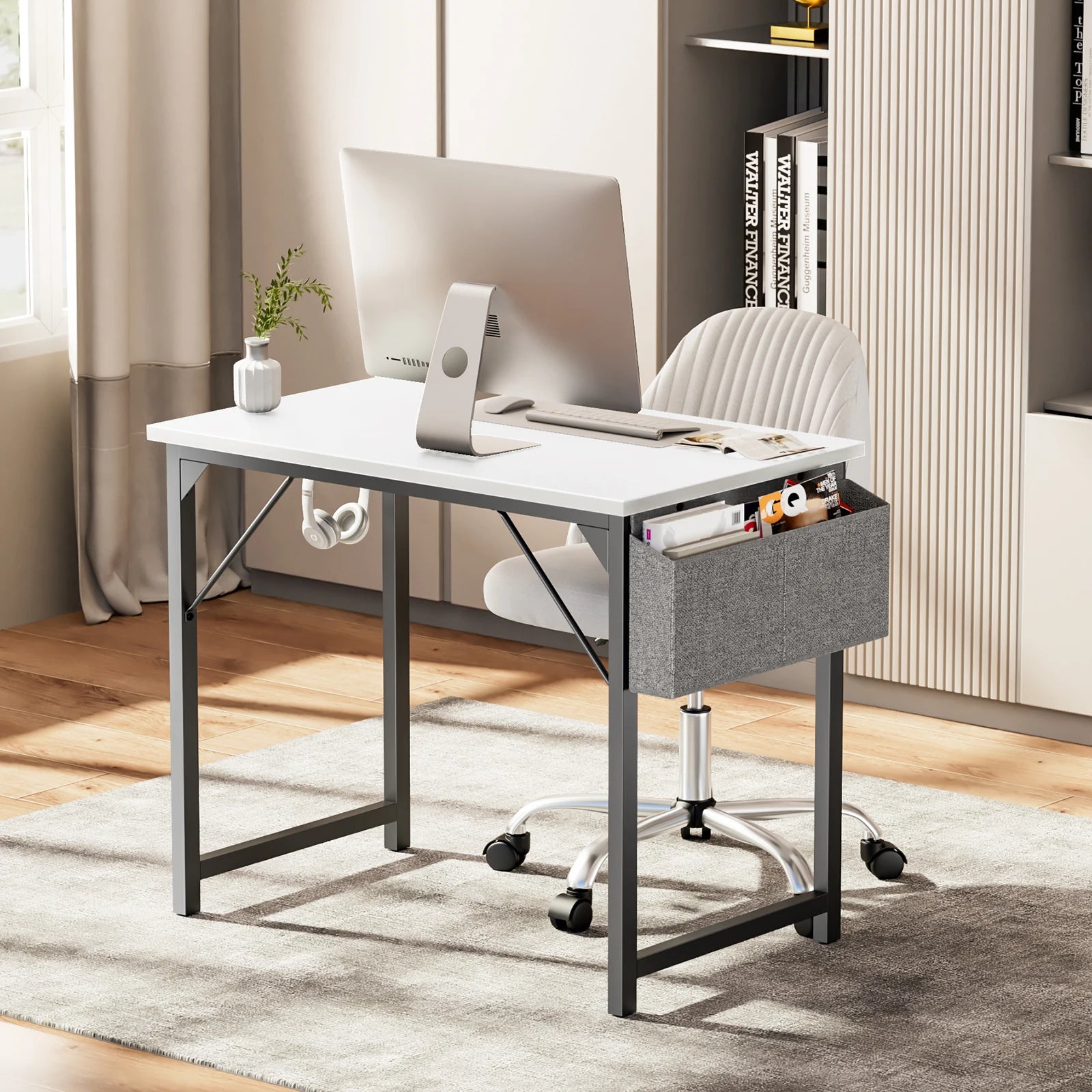 JHK Computer Desk – Modern Simple Writing, Study & Gaming Table with Side Bag & Headphone Hook - Image 6