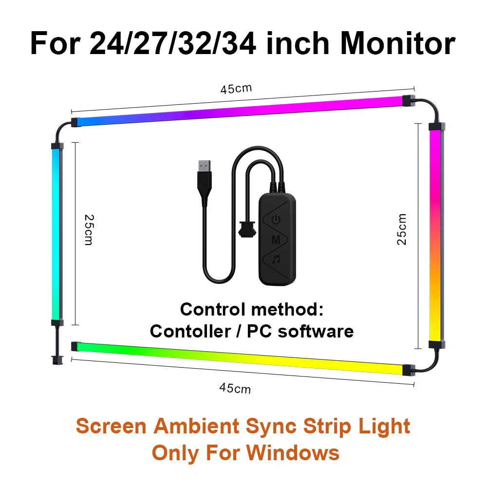 Gaming Monitor Light Strip – RGB Color Sync Backlight with Smart Control for PC & Display Atmosphere - Image 7