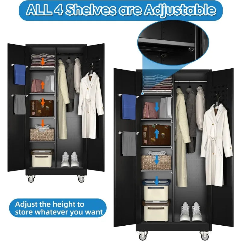 Garage Storage Cabinet with Wheels – Metal Tool Cabinet with Pegboards & Adjustable Shelves - Image 5