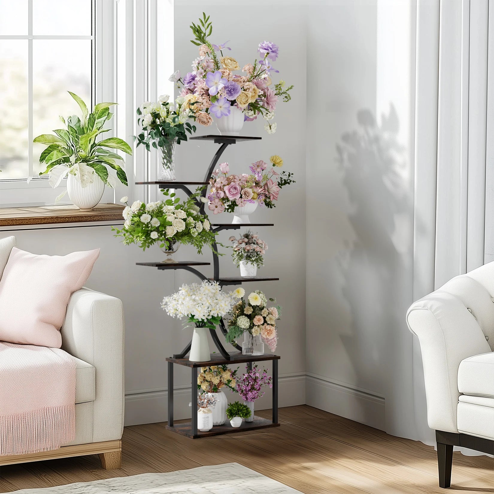 Industrial Tree-Shaped Plant Stand – Multilayered Indoor/Outdoor Flower Display Rack for Home & Garden Corners - Image 7