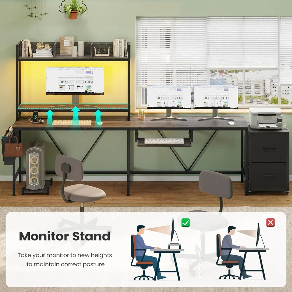 L-Shaped Gaming Desk with Keyboard Tray – Reversible Computer Desk with Power Outlet, Corner Home Office Desk with Mobile File Cabinet - Image 5