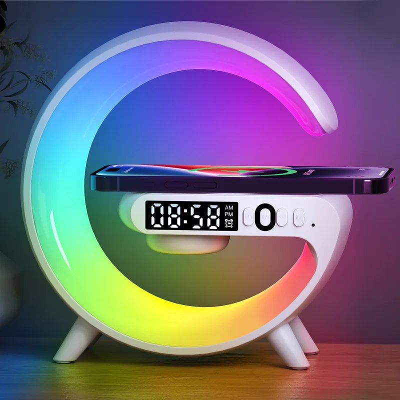 5.9" Wireless Charger with Bluetooth Speaker – RGB Clock Lamp Desktop Stand for iPhone & Samsung - Image 7