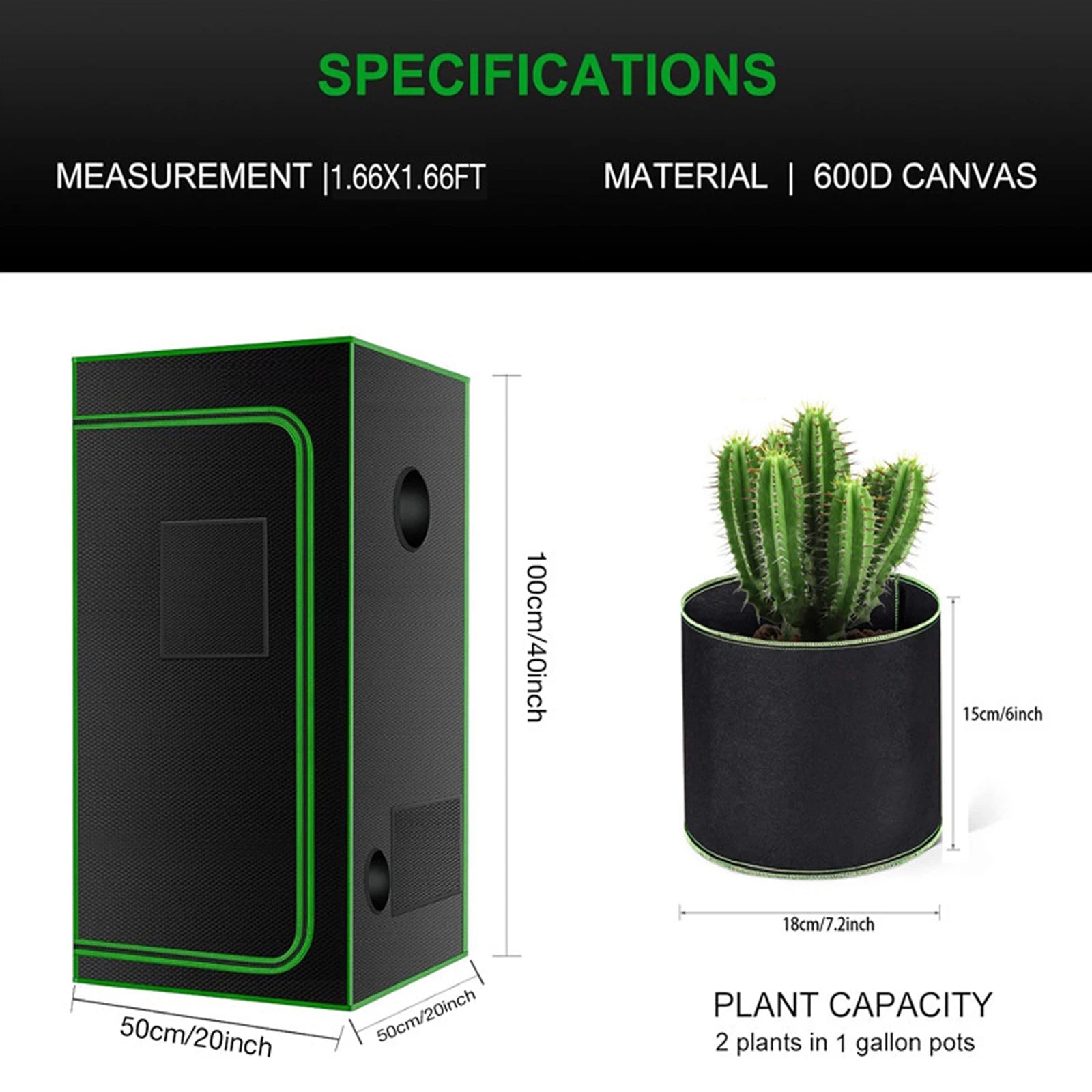 Indoor Grow Tent – 600D Oxford Fabric with Reflective Mylar & Green Frame - Image 7