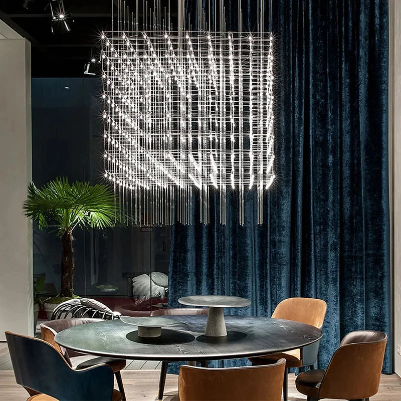 Modern Luxury Cube Chandelier – Large LED Pendant Light for Living Room, Dining & Office Spaces