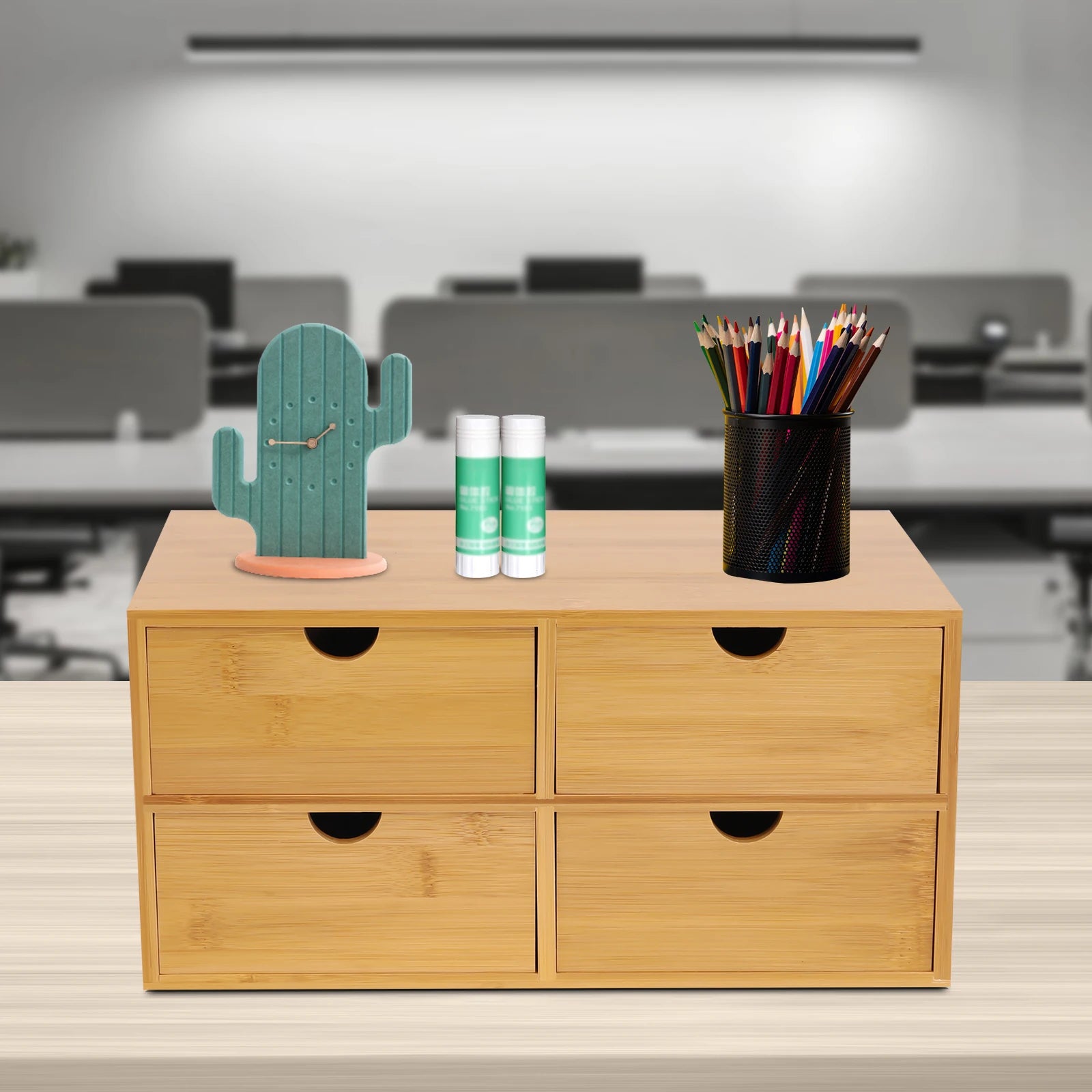 4-Drawer Mini Bamboo Desk Organizer – Tabletop Storage Box for Office, Home, Toiletries & Supplies - Image 6