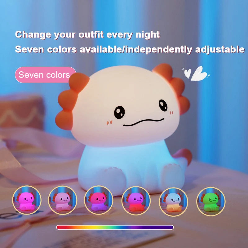 Pink Axolotl LED Night Light – USB Rechargeable Touch Lamp with 3 Brightness Levels & Timer - Image 3