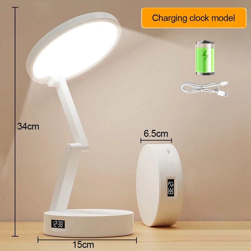 Portable Foldable LED Desk Lamp With Clock – USB Rechargeable Energy-Saving Reading Light - Image 7