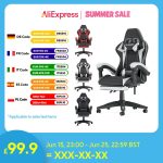 Gaming Chair with Footrest – Ergonomic Gamer Chair with Lumbar Cushion & Headrest, Height Adjustable Computer Chair