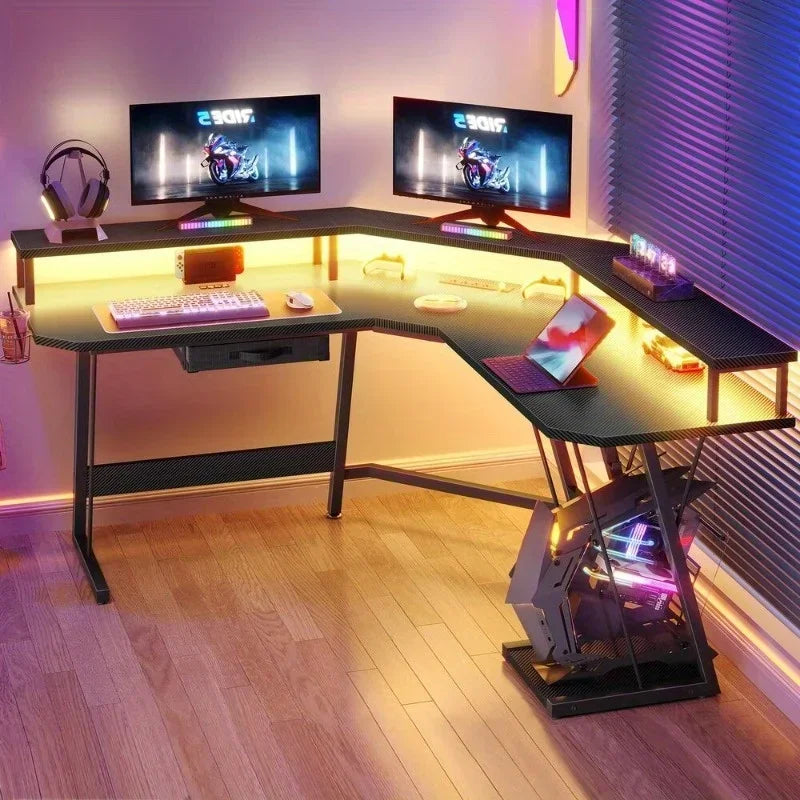 Gaming Corner Desk – L-Shaped Computer Desk with RGB LED Lights & Built-In Power Outlets - Image 2