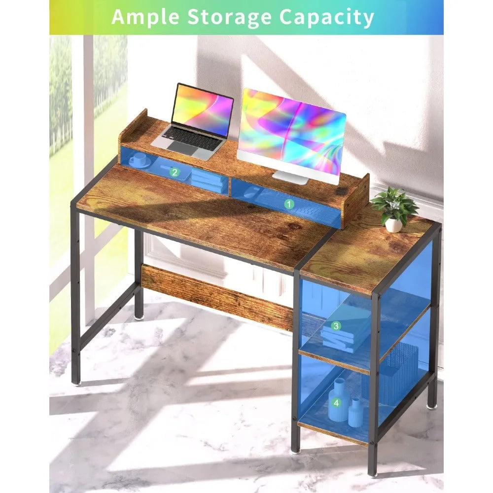 39" Computer Gaming Desk – Home Office Table with Monitor Stand & Adjustable Storage - Image 4